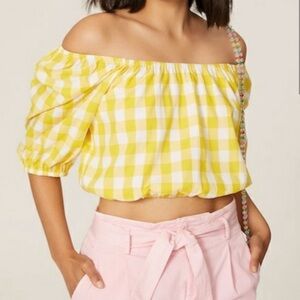 COLOR ME COURTNEY Puffy Sleeves Gingham Yellow Crop Top Size S